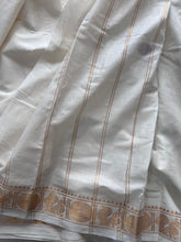 Indupriyaa White Handloom Khadi Cotton Saree With Golden Zari Border